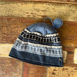 The North Face Fair Isle Blue White Knit Beanie with Pom-Pom | OS